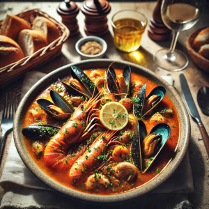 Photo d'un plat de Bouillabaisse marseillaise via IA